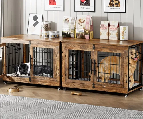 Vista 23 de Lulive Mueble de Jaula para Perros Pequeños, Perrera para Perros de Interior con Puertas Dobles de Madera, Jaula para Perros de 27.1'' de Servicio
