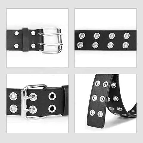 Vista 7 de INOGIH Cinturón de cuero con doble ojal con cadena para mujer, vestidos de jeans