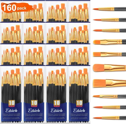 Vista 9 de Juego de pinceles de pintura ESRICH, 6 paquetes de 60 unidades, cerdas de pelo de nailon para pintura acrílica, pinceles de artista para pintura