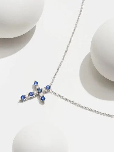 Vista 4 de Tienda Essentials Created Gemstone and 18 CT TW Lab Grown Diamond Cross Pendant Necklace with Cable Chain in Platinum Over Sterling Silver, 18"+ 2