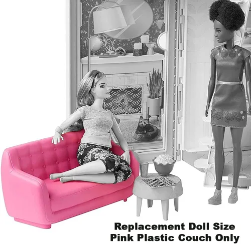 Vista 3 de F-Price - Piezas de repuesto para casa de muñecas Barbie Malibu - FXG57 ~ Sofá de plástico rosa tamaño muñeca