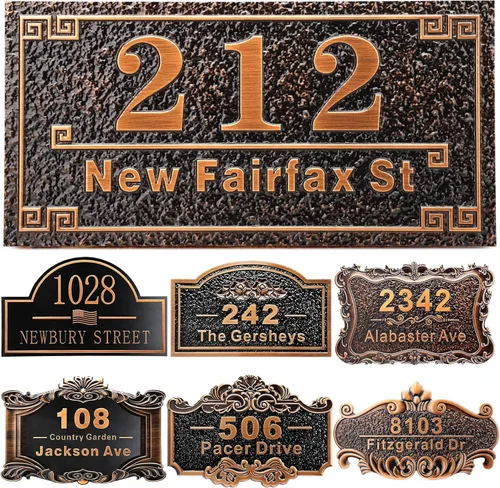 Vista 31 de Placa personalizada de dirección de casa de 12 pulgadas, números fundidos para exteriores, placa de señal de dirección personalizada con nombre