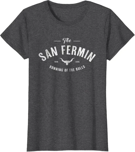 Vista 4 de The Running of the Bulls" - Pamplona Gift - Camiseta San Fermin, Rojo, S Asfalto