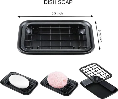 Vista 2 de SheeChung Jabonera para baño y cocina, bandeja para jabón de acero Negro
