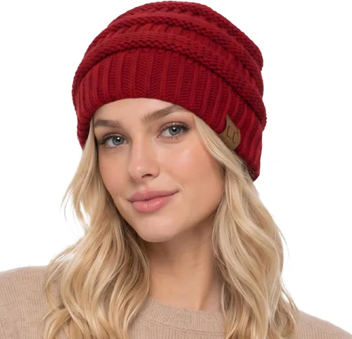 Vista 21 de C.C Exclusives Gorro de Punto de Cable - Gorros Gruesos, Suaves y Cálidos de Punto Grueso Chenille Teniente Mel Gris