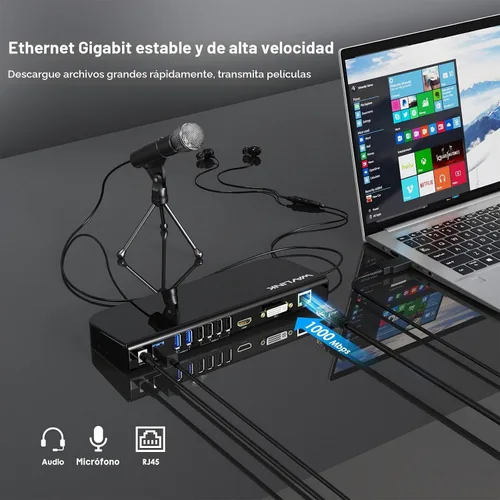 Vista 7 de WAVLINK Estación de acoplamiento USB para laptop con dos monitores, DisplayLink para M1-M5 Mac/MacBook Neo, Windows, ChromeOS