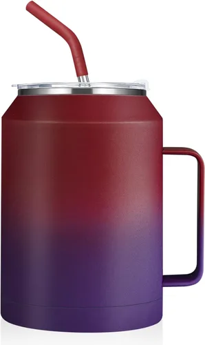 Vista 15 de zenbo - Vaso de acero inoxidable aislado al vacío con asa, tapa y popote, mantiene las bebidas frías hasta 36 horas, cuerpo a prueba de sudor, apto