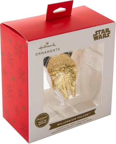Vista 5 de Hallmark Adorno de halcón milenario dorado de alta calidad, decoración de árbol de Star Wars, adorno colgante, adorno coleccionable de Star Wars