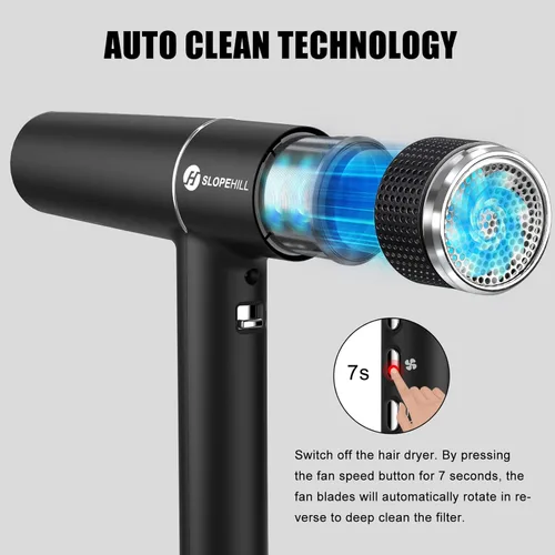 Vista 5 de slopehill Secador de pelo con motor sin escobillas único Diagnóstico inteligente de fallos Microfiltro innovador Tecnología Oxy Active Negro