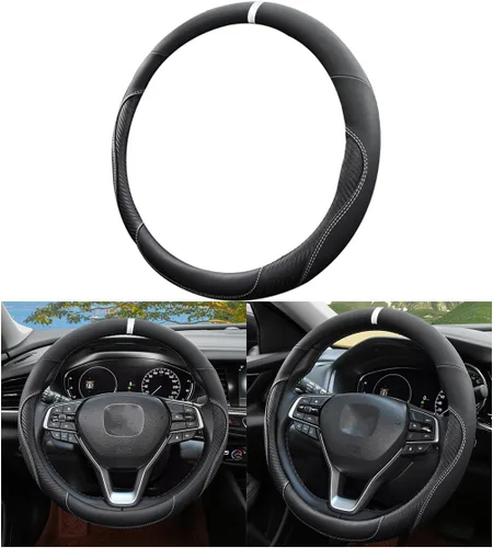Vista 15 de Mandark Funda para volante de automóvil, de piel de microfibra antideslizante de 15 pulgadas, protector de volante de vehículo, accesorios