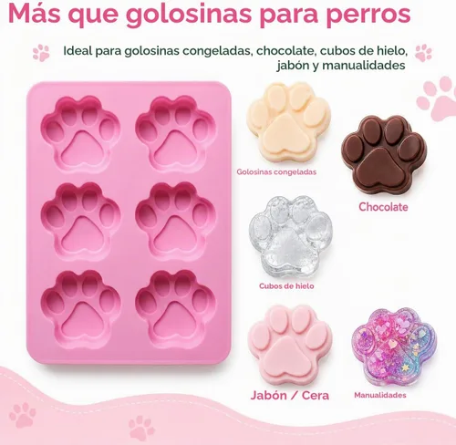 Vista 6 de Juego de dos moldes de silicona con estampado de patas de perro para golosinas caseras para hornear dulces de chocolate, apto para horno microondas