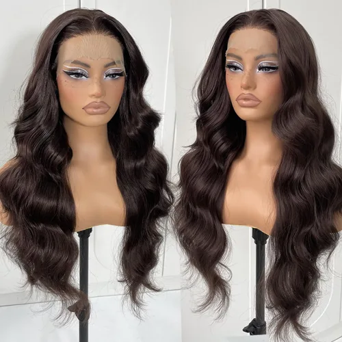 Vista 11 de #27 Peluca de encaje frontal rubia miel sin pegamento, onda corporal, pelucas de encaje frontal sintéticas prediseñadas, con línea de cabello
