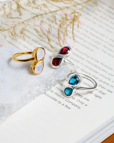 Vista 5 de YoTreasure London Blue Topaz Rhodolite Garnet Rainbow Moonstone Ring Solid Gold Plated 925 Sterling Silver Jewelry