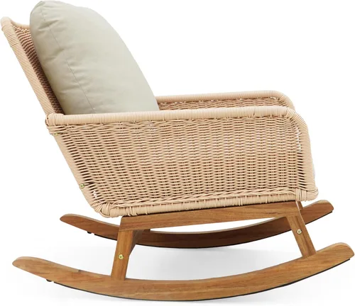 Vista 7 de Christopher Knight Home Nadine Mecedora de Patio, Mecedora de Mimbre, Mecedora de Patas de Madera, Silla de Mimbre de Ratán PE, Mecedora con Beige