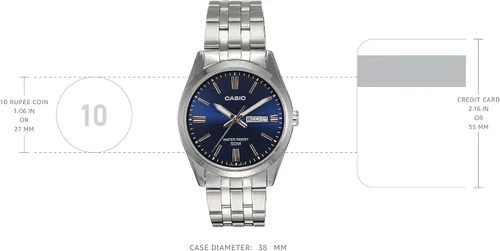 Vista 3 de Casio MTP1335D-2A2 Reloj analógico de acero inoxidable para hombre con esfera negra y fecha de día