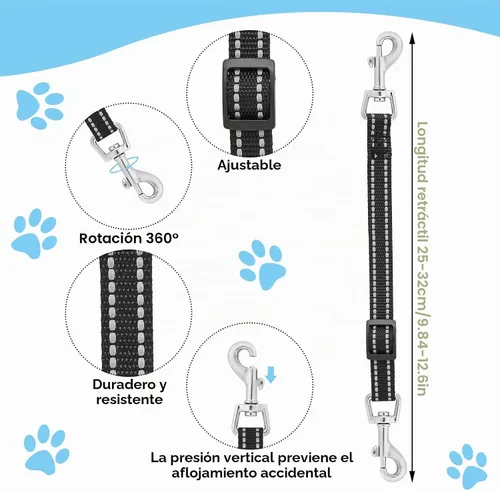 Vista 3 de Cobee Clips reflectantes de nailon para collar de punta, 2 conectores de arnés ajustables de seguridad para perro, clip de cierre de doble extremo