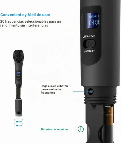Vista 4 de Micrófono Inalámbrico, Micrófono Dinámico de Mano Sistema de Micrófono Inalámbrico para Noches de Karaoke y Fiestas en Casa para Divertirse Sobre