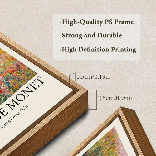 Vista 3 de Eliko Claude Monet - Lienzo enmarcado para pared, pintura de molinos de viento y flores, arte de pared enmarcado, impresionista, famosas