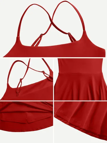 Vista 6 de HYZ Minivestido deportivo casual con cuello redondo y tirantes delgados para mujer con pantalones cortos