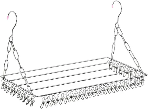 Vista 10 de Cabilock Percha de secado de ropa de acero inoxidable: Tendedero de secado de ropa con 36 clips, colgador para secadora de calcetines, ropa