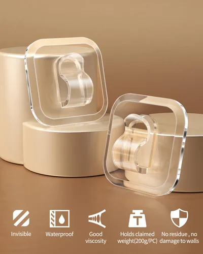 Vista 3 de ispneay 100 mini ganchos de luz con tiras adhesivas: clips de luz pequeños transparentes para interiores, sin daños, gancho de pared de plástico