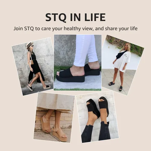 Vista 9 de STQ Sandalias de plataforma para mujer, bonitas sandalias gruesas con espuma viscoelástica cómoda