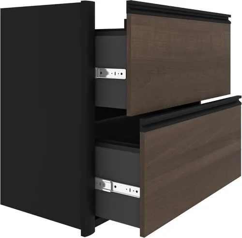 Vista 3 de Bestar Archivador lateral Connexion 31W con 2 cajones en Antigua y negro 2 drawers; adjustable leg levelers; ball-bearing drawer slides; Particle