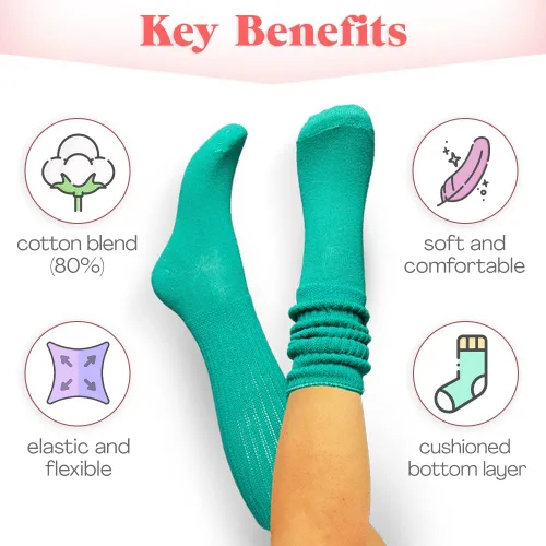 Vista 3 de HOT FEET Slouch Socks for Women 2 Pairs and Little Girls 6 Pairs - Colorful Scrunch Socks, 80s 90s Long Knee High Socks.