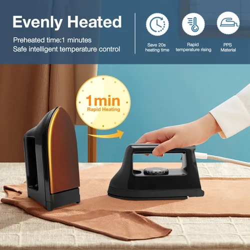 Vista 3 de Mini plancha para manualidades y acolchados, máquina eléctrica de prensa de calor para viajes y hogar para suministros de costura (negro)