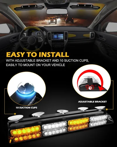 Vista 6 de HLauto Luces Estroboscópicas de Emergencia para Tablero 604N: 2x16.8 pulgadas Luz de Seguridad Ámbar Blanca con Take Down, Barra de Luz