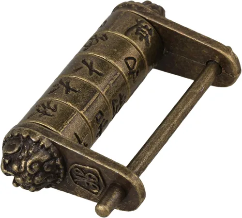 Vista 3 de Candado estilo vintage antiguo de metal para maleta con contraseña de caracteres chinos