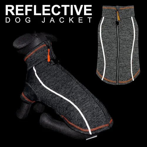 Vista 5 de cyeollo Suéter para perro, chaqueta de vellón, ropa para perro, chaqueta reflectante con cremallera y doble anillo D, abrigo de invierno cálido