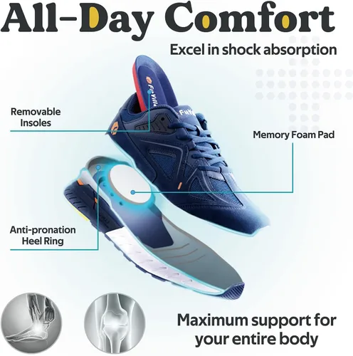 Vista 4 de FitVille - Zapatos de caminar extra anchos para hombre, zapatos deportivos anchos para pies planos, ajuste de arco, alivio del dolor en el talón