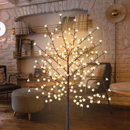 Vista 6 de FUCHSUN - Luz de árbol de cerezo de 6 pies, 200 luces LED, árbol artificial con 8 modos de iluminación para decoración del hogar, interior y Blanco