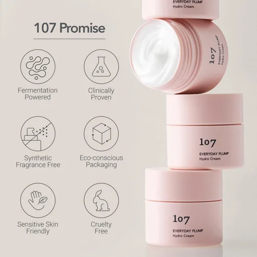 Vista 8 de 107 EVERYDAY PLUMP Hydro Cream, hidratante facial ligero con probióticos, escualano y ginseng fermentado, hidrata, nutre y mejora la luminosidad