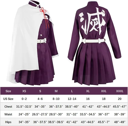 Vista 6 de C-ZOFEK Vestido morado para mujer, disfraz de anime con cuerda blanca y cinturón