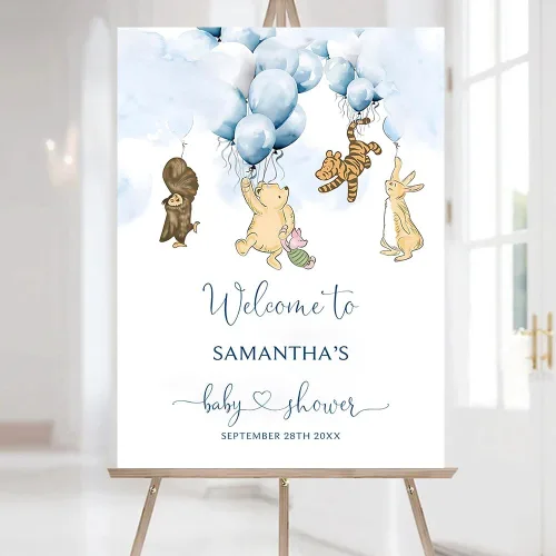 Vista 11 de Letrero de bienvenida personalizado de Bear Pooh para baby shower, regalos clásicos personalizados para bebés, niños y niñas, decoraciones de oso #12