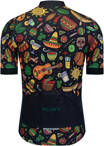 Vista 3 de Maillot de ciclismo hombres México manga corta verano bike camisas ciclismo cremallera completa con bolsillos carretera bicicleta ropa