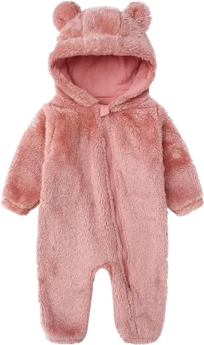 Vista 5 de CAHL&FAUO Traje de nieve para recién nacido, con diseño de oso de dibujos animados, mameluco de forro polar con capucha