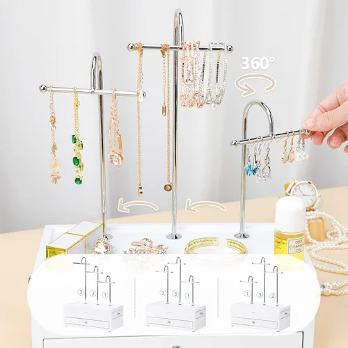 Vista 3 de Homde Organizador de joyas para collares, aretes, anillos con ganchos de metal (blanco)
