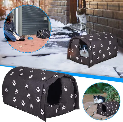 Vista 5 de Casa de invierno para gatos para exteriores, resistente a la intemperie, impermeable, impermeable, plegable, relleno de algodón grueso, refugio