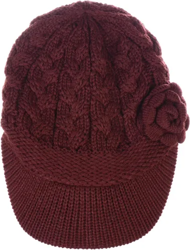 Vista 4 de BYOS - Gorro de punto de ganchillo con forro polar cálido para mujer, con visera
