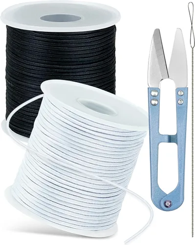 Vista 11 de FIVEIZERO 2 Rollos de Cuerda Elástica Negra para Pulseras Total 330 Pies, Cordón Elástico de 1mm, 1.2mm, 1.5mm para Enhebrar con Aguja