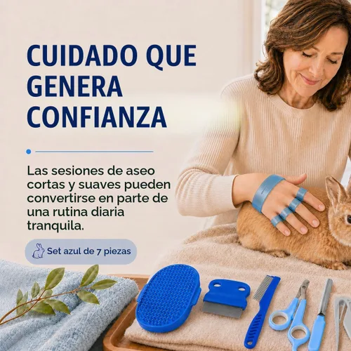 Vista 8 de Kit de aseo de conejo, cepillo de conejo de 7 piezas y cuidado de Azul