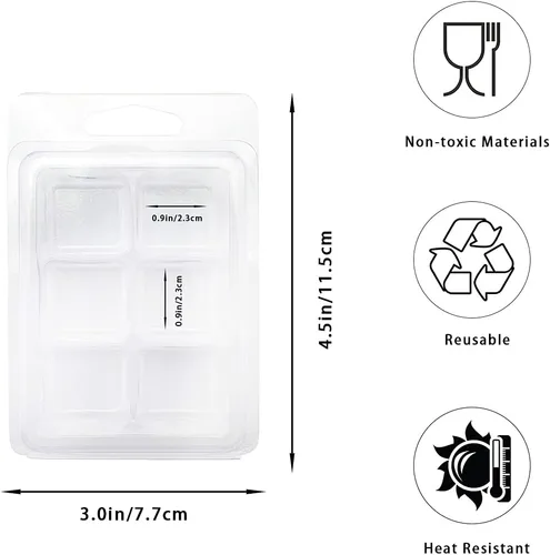 Vista 2 de 50 paquetes de moldes de cera derretida, recipientes de cera derretida, bandeja de plástico transparente de 6 cavidades para velas de cera derretida