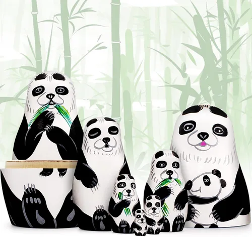 Vista 2 de AEVVV Juego de 7 muñecos de anidación lindos, figuras de panda, osos panda anidables, muñecas rusas apilables, muñeca Matryoshka