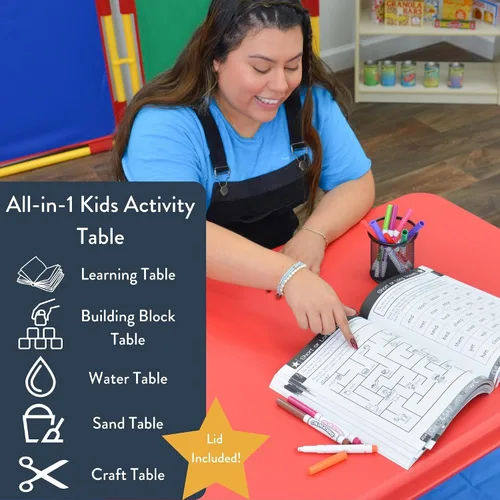 Vista 10 de Mesa sensorial mediana con tapa de Children's Factory – 18" de altura, caja de arena con tapa, mesa de agua para niños, rojo