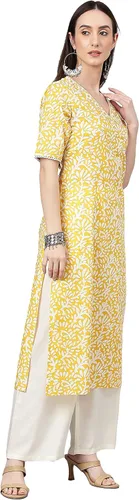 Vista 6 de Janasya Indian Cambric - Pantalones cortos rectos con estampado de algodón amarillo para mujer