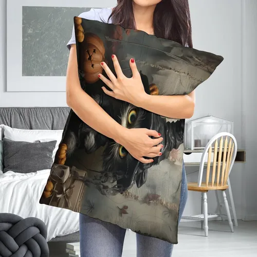 Vista 5 de Funda de almohada con sombrero de bruja con diseño de gato de 20 x 30 pulgadas, diseño de impresión de doble cara con cremallera invisible, Patrón 8