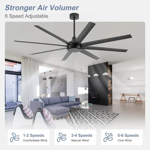 Vista 6 de Ventiladores de techo de 65 pulgadas sin luz, ventilador de techo moderno de granja con control remoto, motor CC silencioso, 8 aspas reversibles, 6